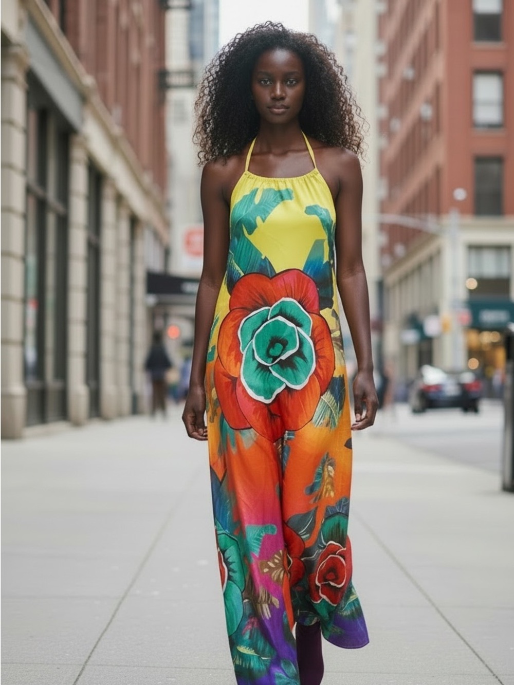 Floral Halter Maxi dress in Yellow & Multicolor